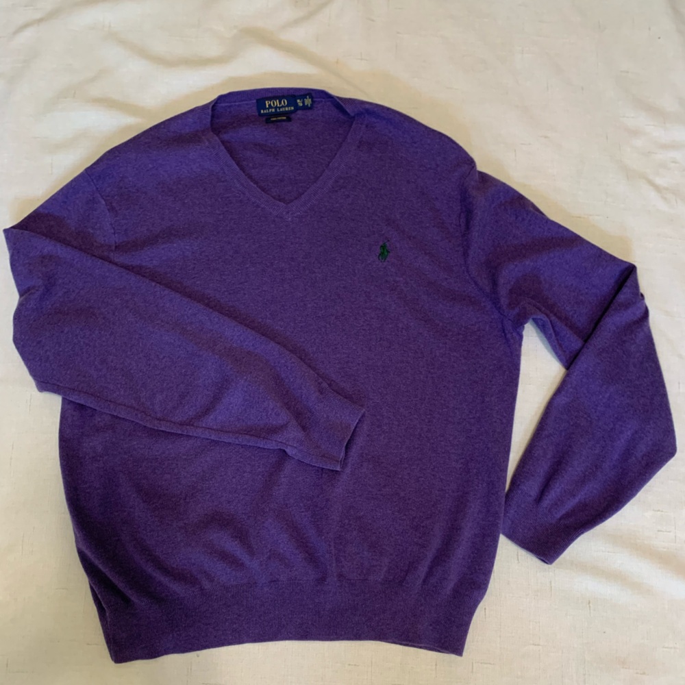POLO Ralph Lauren Vibrant Purple Knit Top pima cotton xl sweater v-neck preppy